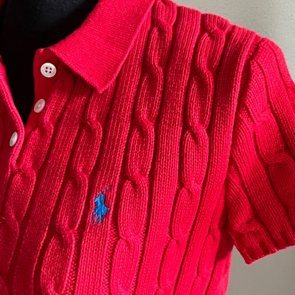 Ralph Lauren Women’s Red 100% Cotton Cable Knit Short Sleeve Sweater XL - Picture 12 of 14